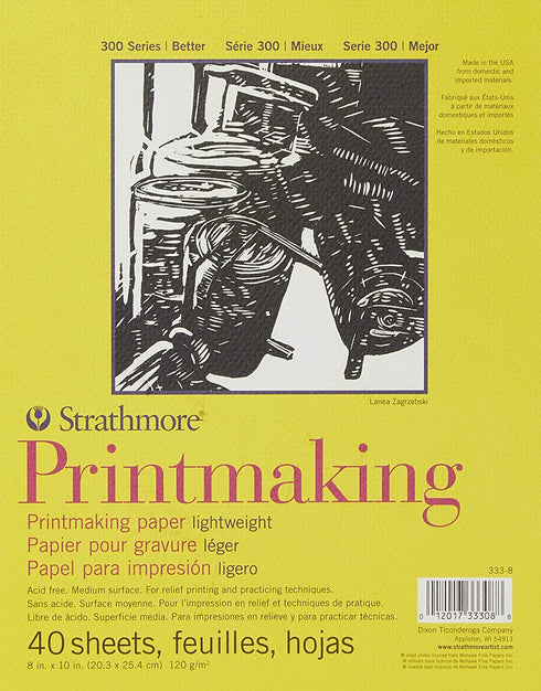 Strathmore Paper Pad 300 Series Lightweight Printmaking, 8"x10", White, 40 Sheets - 333-8