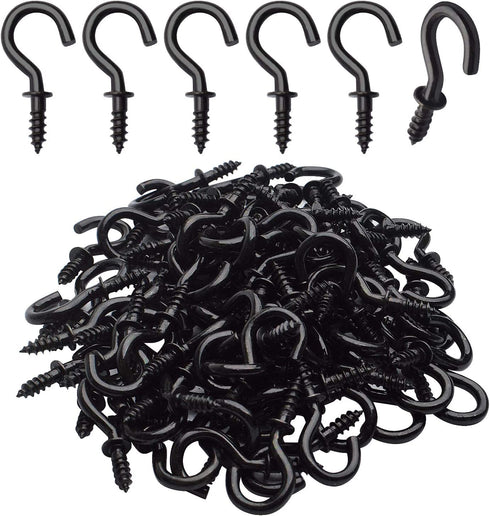 100pcs 1/2inch Black Screw Cup Hooks Screw-in Ceiling Hooks Cup Hanging Hooks Light Hooks for Home and Office Use