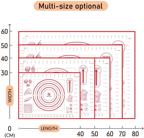 Silicone Pastry Mat Extra Large Non Slip with Measurement, Non Stick, Large and Thick, for Fondant, Rolling Dough, Pie Crust, Pizza and Cookies - BPA Free Easy Clean Kneading Matts,16" x 24", Red