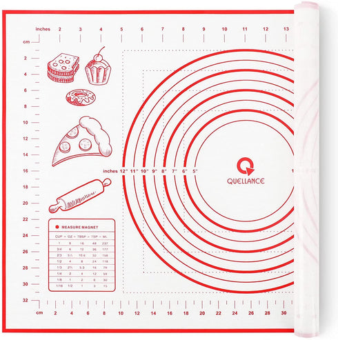 Silicone Pastry Mat Extra Large Non Slip with Measurement, Non Stick, Large and Thick, for Fondant, Rolling Dough, Pie Crust, Pizza and Cookies - BPA Free Easy Clean Kneading Matts,16" x 24", Red