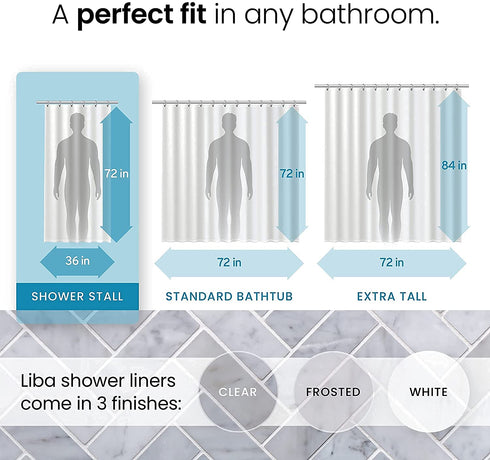LiBa PEVA 8G Bathroom Small Shower Stall Curtain Liner, 36" W x 72" H Narrow Size, Clear, 8G Heavy Duty Waterproof Shower Stall Curtain Liner