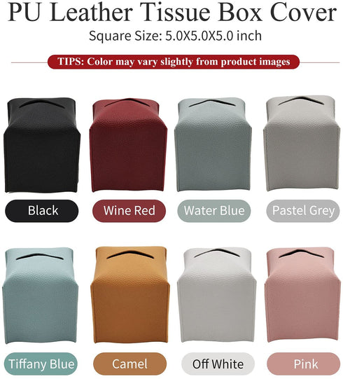 Livelab Tissue Box Cover, Square Decorative PU Leather Tissue Box Holder Modern Tissue Case Facial Paper Organizer Dispenser for Bathroom, Vanity Countertop, Night Stands, Desk, Car 5X5X5'' | Camel