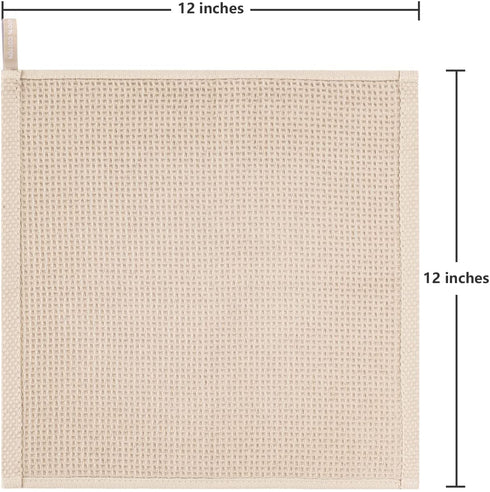 100% Cotton Kitchen Dish Cloths, 8-Pack Waffle Weave Ultra Soft Absorbent Dish Towels Washcloths Quick Drying Dish Rags, 12x12 Inches, Beige
