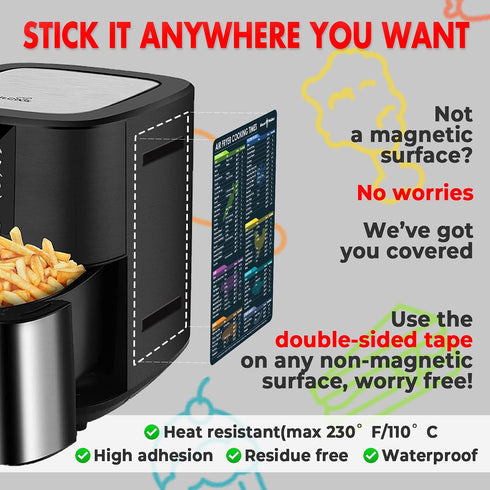 Air Fryer Magnetic Cheat Sheet Set - Air Fryer Accessories, Quick Reference Cooking Times Chart with Dry Erase Magnetic Meal Planner Whiteboard for Fridge (Set of 3), Black