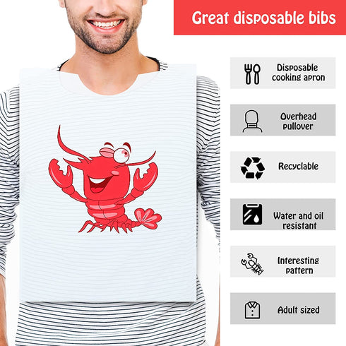30 Pieces Disposable Adults Bibs Including 23 Inches 15 Pieces Lobster Bibs and 15 Pieces Crab Bibs Plastic Funny Bibs for Seafood Restaurants and Crawfish Parties