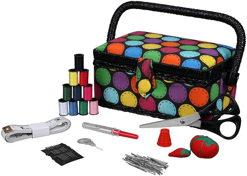 SINGER 07272 Polka Dot Small Sewing Basket with Sewing Kit Accessories