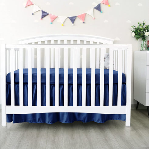 Crib Bed Skirt 4 Sides Pleated Dust Ruffle Adjustable Fit Standard Crib Toddler Bed Skirts for Baby Boy or Baby Girl Crib Bedding, Navy Blue Crib Skirt Machine Wash