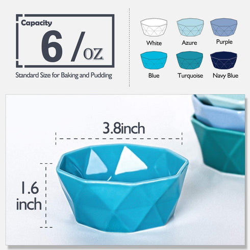6oz Ramekins Bowl Set - Delling Souffle RamekinsDish - Porcelain Geometric Snack/Dessert Bowls Set of 6