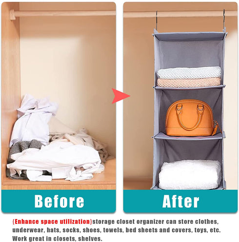 DonYeco 4-Shelf Hanging Linen Closet Organizers and Storage, Collapsible Closet Storage Organizer, for RV Wardrobe Camp, Hanging Organizer for Shoes Toys Baby Clothes