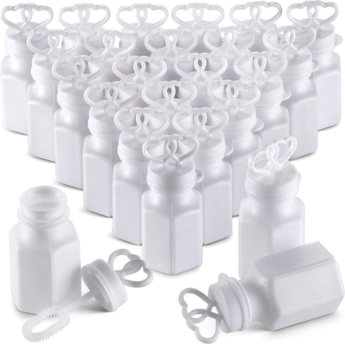 Bulk Wedding Bubbles - (48 Pack) Double Heart Bubble Bottles, for Bridal Party Favors, Anniversaries, Celebrations, Small Prize for Kids, by Bedwina
