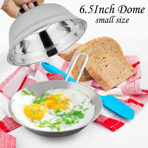 6.5In Cheese Melting Dome, HaSteeL Stainless Steel Small Round Basting Steaming Cover, Heavy Duty Griddle Grill Accessories for Kitchen Cooking Flat Top BBQ Indoor & Outdoor, Dishwasher Safe - 4 Packs