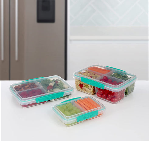 Sistema 1007708 To Go Quad Split Food Storage Container, Clear with Coloured Clips, 1.7 L
