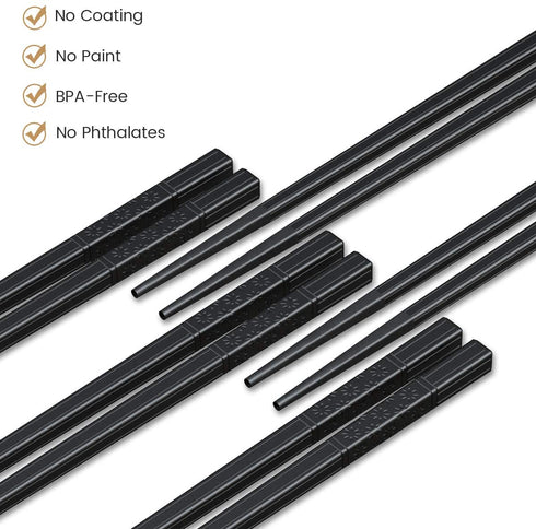 GLAMFIELDS 10 Pairs Fiberglass Chopsticks, Reusable Japanese Chinese Chop Sticks Dishwasher Safe, Non-Slip, 9 1/2 inches