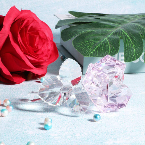 Crystal Rose Flower,Glass Rose Paperweight Figurine Collectible Statue Wedding Table Centerpiece Ornament,Pink Rose