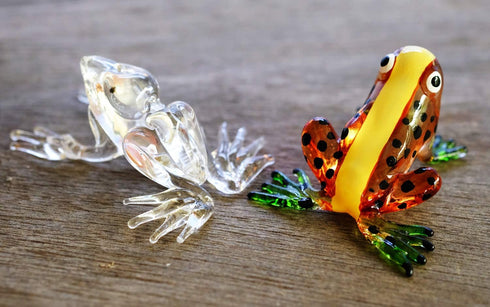 1½" Tall Golden Poison Frog Miniature Glass Blown Orange Dart Frogs Figurine Light Brown Toad Lampwork Collectible