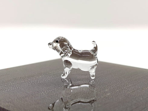Sansukjai Rare Dog Tiny Micro Crystal Figurines Hand Blown Clear Glass Art Animals Collectible Dog-Lover Gift Home Decor (N)