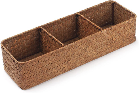 Seagrass Storage Basket Woven Shelf Baskets for Bathroom Vanity Dresser Organizer 14.6inch x 4.7inch x 3.1inch