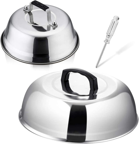 Cheese Melting Dome, HaSteeL 12In & 9In Heavy Duty Round Basting Steam Cover, Stainless Steel Griddle Grill Accessories for Flat Top BBQ Kitchen Cooking Indoor & Outdoor, Dishwasher Safe - (2Packs)
