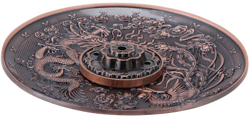 Zinc Alloy Incense Holder with Ash Catcher Stick Incense Burner with Dragon Pattern Censer Plate for Bedroom Temple Office(Red Bronze)