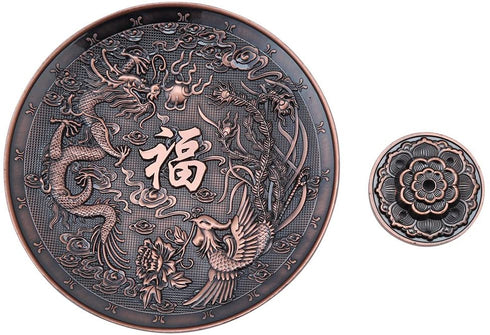 Zinc Alloy Incense Holder with Ash Catcher Stick Incense Burner with Dragon Pattern Censer Plate for Bedroom Temple Office(Red Bronze)