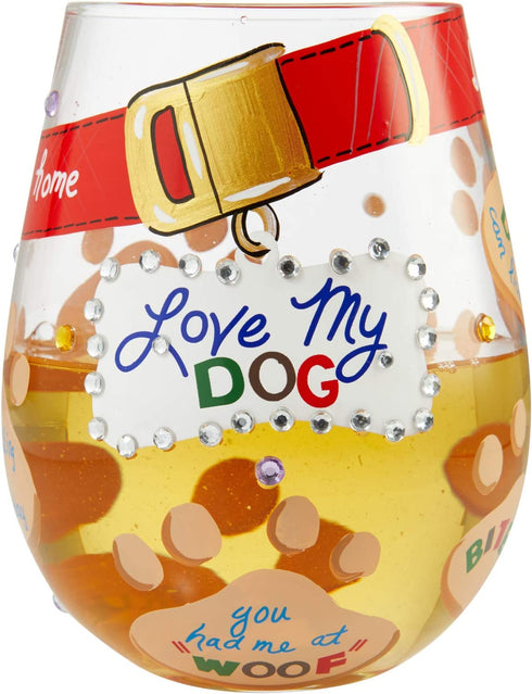 Enesco 6006301 Designs by Lolita Love My Dog Hand-Painted Artisan Stemless Wine Glass, 20 Ounce
