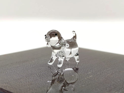 Sansukjai Rare Dog Tiny Micro Crystal Figurines Hand Blown Clear Glass Art Animals Collectible Dog-Lover Gift Home Decor (N)