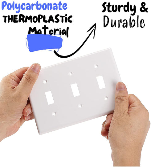 Bates- Triple Light Switch Wall Plate, 3 Pack, White, Triple Light Switch Cover, Light Switch Cover 3 Gang, 3 Switch Plate Cover, 3 Light Switch Cover Plate, 3 Switch Light Switch Cover, Switch Plates