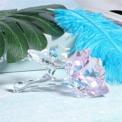 Crystal Rose Flower,Glass Rose Paperweight Figurine Collectible Statue Wedding Table Centerpiece Ornament,Pink Rose