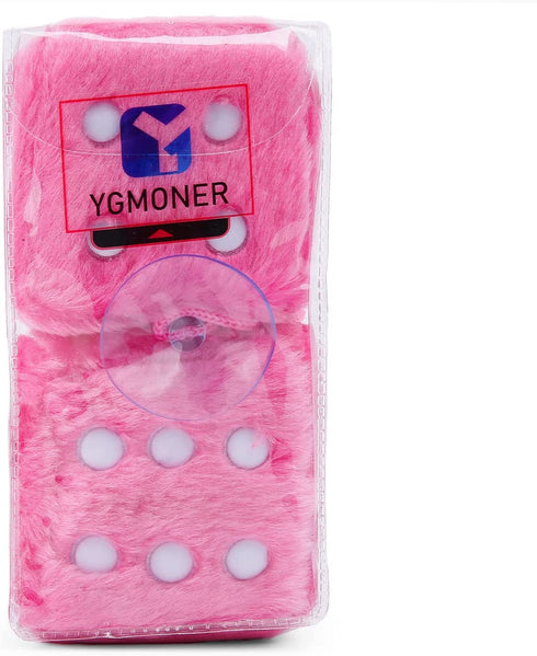 YGMONER Pair of Retro Square Mirror Hanging Couple Fuzzy Plush Dice with Dots for Car Decoration (Pink)