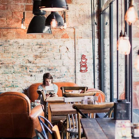 Coffee Cup Metal Wall Art, Farmhouse Kitchen Restaurant Decor Coffee Bar Sign, Red