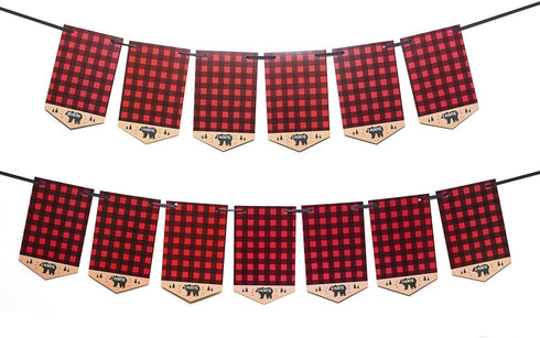 Lumberjack First Birthday Photo Banner Baby Monthly Photo Prop Buffalo Plaid Camping Bunting Garland, Woodland Party Decor