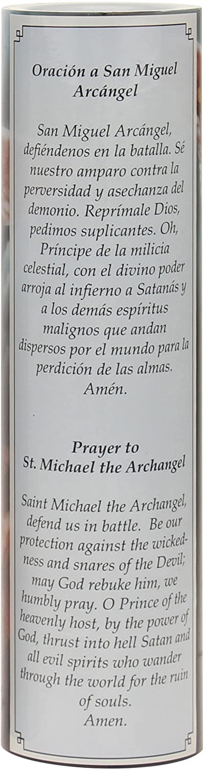 The Saints Collection St. Michael Flickering LED Prayer Candle with Timer, Prayer in English and Spanish, Religious Gift Ideas for Family and Friends