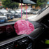 YGMONER Pair of Retro Square Mirror Hanging Couple Fuzzy Plush Dice with Dots for Car Decoration (Pink)