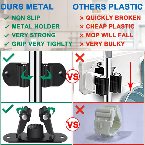 HYRIXDIRECT Mop and Broom Holder Wall Mount Heavy Duty Stainless Steel Wall Mounted Broom Organizer Laundry Room Home Garden Garage Storage and Organization Rack (Black)