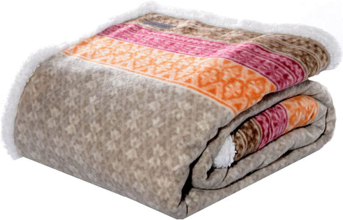 Eddie Bauer Home | Brushed Collection | Giftable Sherpa Fleece Reversible Throw, Ultra Soft & Cozy, Perfect for Bed or Couch, Fair Isle Khaki