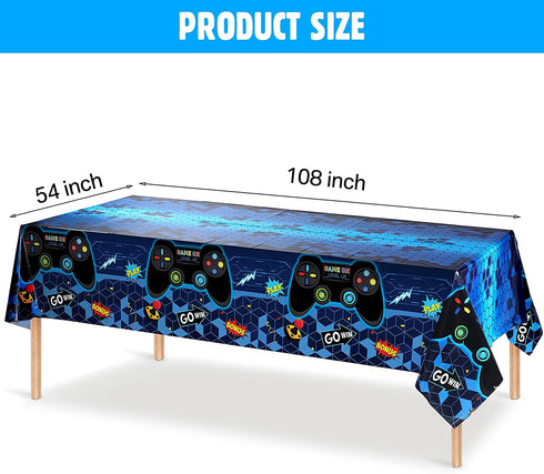 Video Game Table Cover Blue Video Game Birthday Decoration Game Theme Plastic Table Cloth Party Supplies for Boys Girls Kids Player Geek Party Decorations, 54 x 108 Inches (1 Piece)