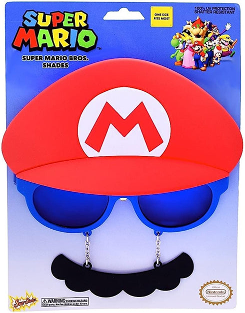 Sun-Staches womens Nintendo Mario Mustache Sunglasses Party Favors UV400, Red/Blue, One Size US