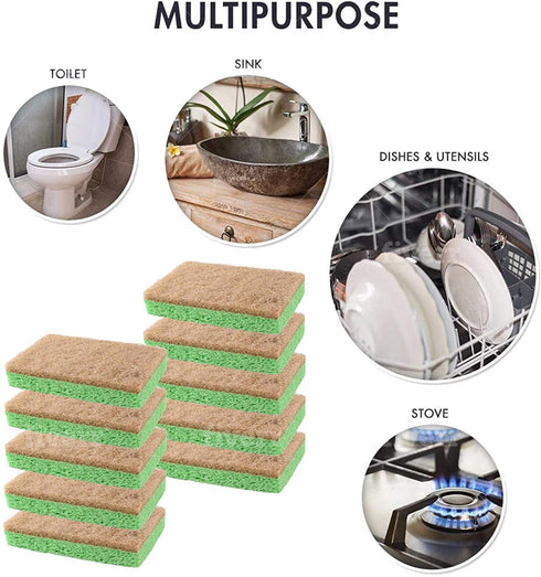 Natural Plant-Based Scrub Sponge by Scrub-it, Non-Scratch, Biodegradable scrubbing sponges with a Tough Anti-Bacterial scouring pad for Kitchen and Bathroom 24 Pack