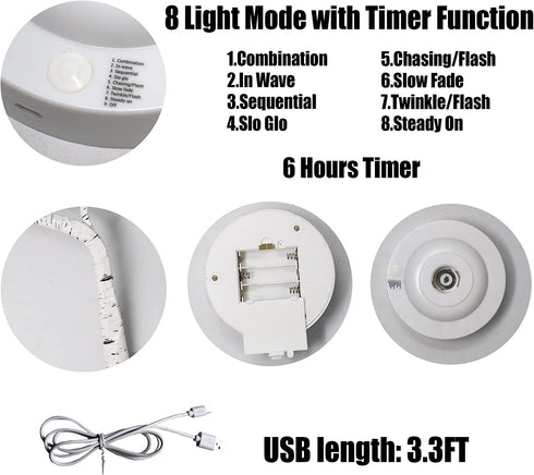 108 LED Birch Tree Lights 20 Inches Artificial Tabletop Fairy Tree Lamp Eight Lighting Modes USB or Battery Operated with Timer Decor for Bedroom Living Room Wedding Christmas Easter (White Light)