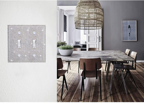 Silver Shiny Silver Rhinestones Switch Wall Plate Double Gang Toggle Light Switch Covers Decorator Kitchen Plate Outlet Wall Plates