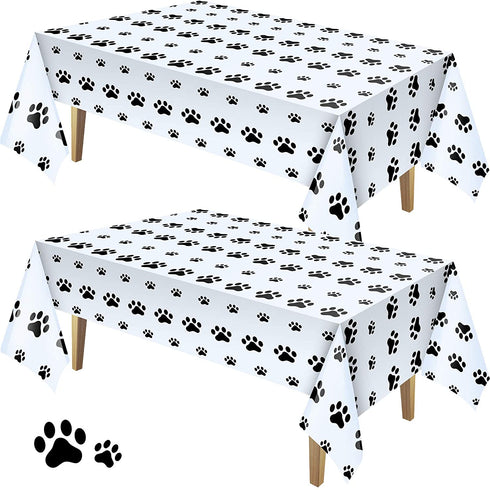 2 Pieces Puppy Paw Print Plastic Tablecloth Disposable Table Cover Puppy Themed Birthday Party Decorations for Dog Party Supplies (71 Inch x 54 Inch)