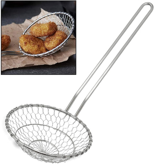 Hicook Stainless Steel Kitchen Spider Strainer Skimmer Ladle Food Dumpling Noodle Strainer for Pasta Spaghetti Noodles and Frying, 5 inches