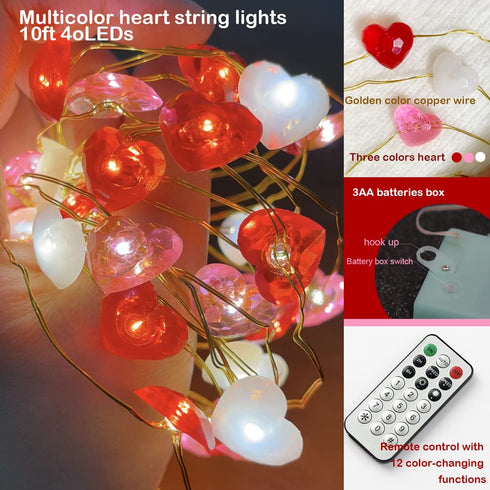 MIYA LIFE Valentine's Day Heart Lights 10 ft 40 LED Copper Wire String Lights for Wedding Birthday Festival D©cor