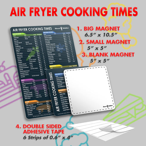 Air Fryer Magnetic Cheat Sheet Set - Air Fryer Accessories, Quick Reference Cooking Times Chart with Dry Erase Magnetic Meal Planner Whiteboard for Fridge (Set of 3), Black