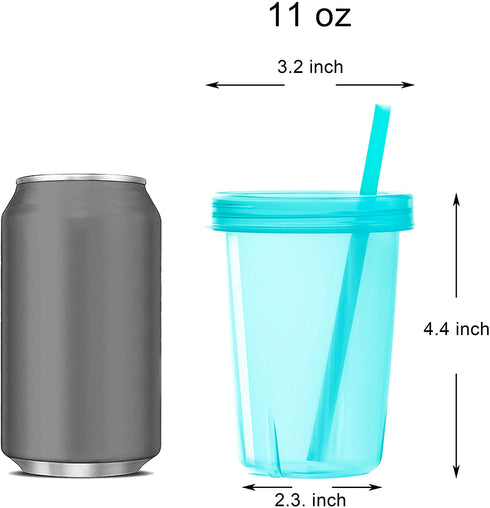 Youngever 7 Sets Plastic Kids Cups with Lids and Straws, 7 Reusable Toddler Cups with Straws in 7 Coastal Colors