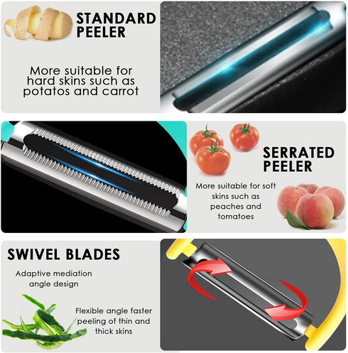 Vegetable Potato Peelers for Kitchen, Fruit Carrot Zucchini Cucumber Apple Peeler, Good Grip Veggie Peeler Makes Peeling Very Easy, Upgraded Stainless Steel Blades I and Y peeler