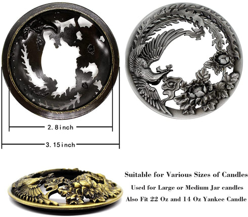 Hion Candle Toppers Scented Candles Cover, Leaf Pine Candle Topper Shade Sleeves for Candle Jars,Candles Gifts for Women Candle Accessories Jar Candle Lid-Help Jar Candles Melt Evenly Phoenix (Golden)