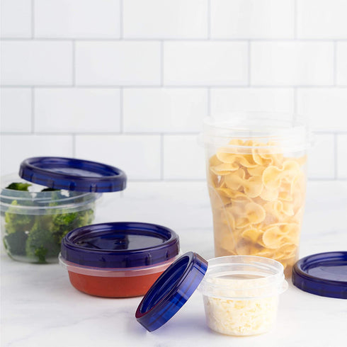 Twist Top Deli Containers Clear bottom With blue Top Twist on Lids Reusable, Stackable, Food Storage Freezer Container (6, 4 OUNCE)