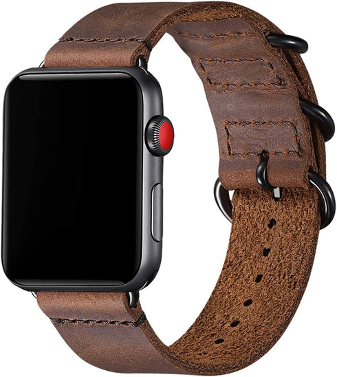 Vintage Leather Bands Compatible with Apple Watch Band 38mm 40mm 41mm 42mm 44mm 45mm 49mm,Genuine Leather Retro Strap Compatible for Men Women iWatch Ultra SE Series 8/7/6/5/4/3/2/1(Brown/Black)