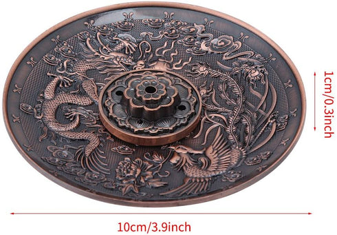 Zinc Alloy Incense Holder with Ash Catcher Stick Incense Burner with Dragon Pattern Censer Plate for Bedroom Temple Office(Red Bronze)